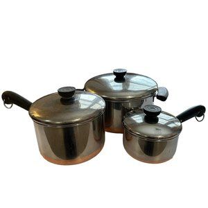 Revere Ware 6 Pc Pot Set 1 Qt, 2.5 Qt, 4 Qt Stock Pot Copper Bottom Pre 1968